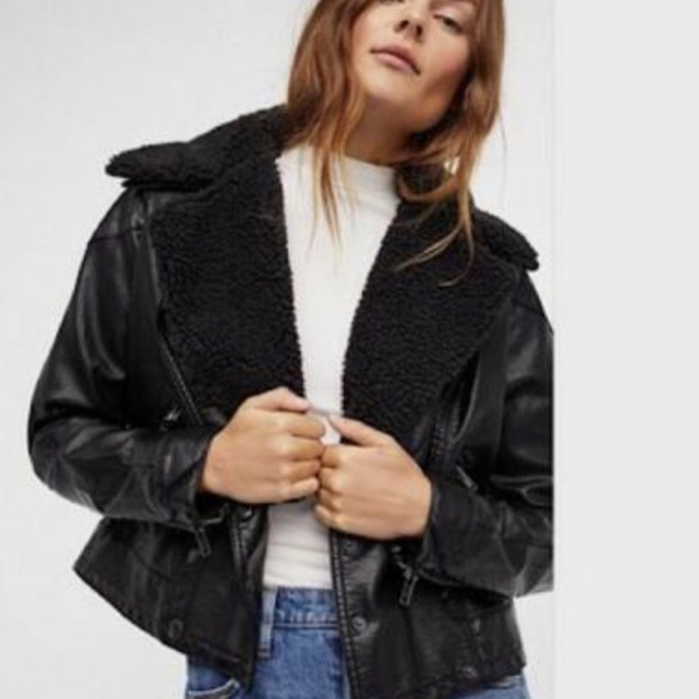 Free People Leather Jacket w/ Detachable Collar